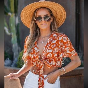 Floral Print Tie Front Crop Top